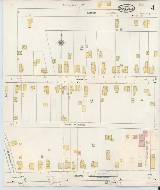 Sanborn Fire Insurance Map from Dansville, Livingston County, New York (1944), Sheet #0004 - Historic Sanborn Fire Insurance Map Print, vintage old map wall art, antique decor, genealogy gift, New York New York map