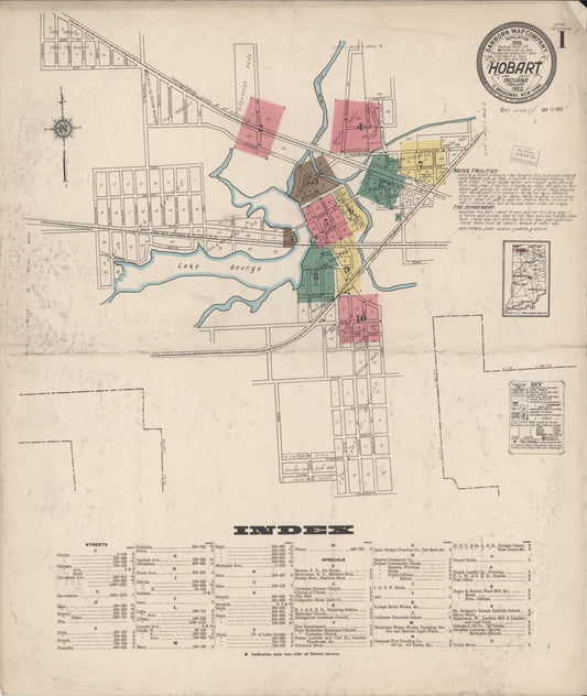 Sanborn Fire Insurance Map from Hobart, Lake County, Indiana (1922), Sheet #0001 - Historic Sanborn Fire Insurance Map Print, vintage old map wall art, antique decor, genealogy gift, Indiana Indiana map