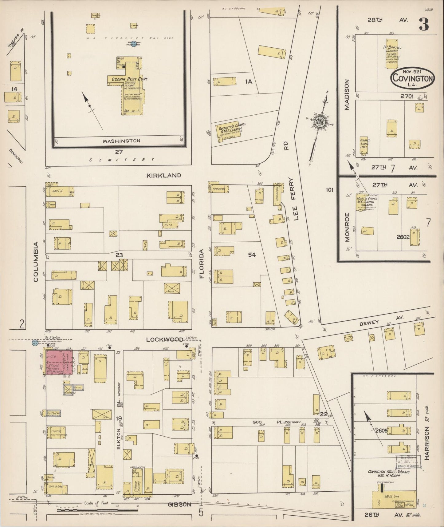 Sanborn Fire Insurance Map from Covington, Saint Tammany Parish, Louisiana (1921), Sheet #0003 - Complete Map Set gallery image, historic Sanborn map, vintage wall art, Louisiana Louisiana