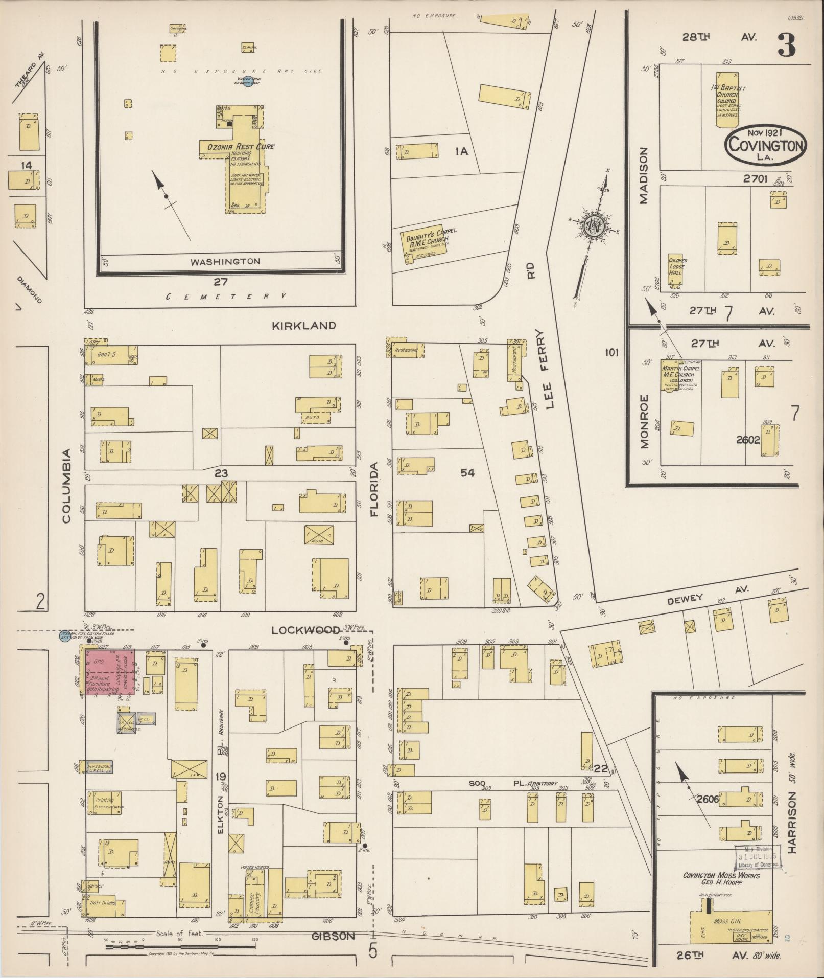 Sanborn Fire Insurance Map from Covington, Saint Tammany Parish, Louisiana (1921), Sheet #0003 - Complete Map Set gallery image, historic Sanborn map, vintage wall art, Louisiana Louisiana