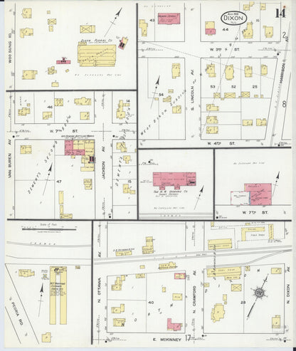Sanborn Fire Insurance Map from Dixon, Lee County, Illinois (1918), Sheet #0014 - Complete Map Set gallery image, historic Sanborn map, vintage wall art, Illinois Illinois