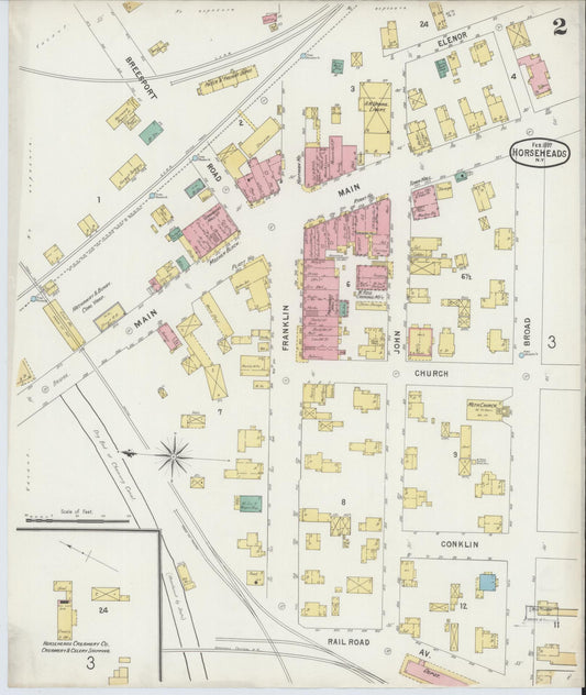 Sanborn Fire Insurance Map from Horseheads, Chemung County, New York (1897), Sheet #0002 - Historic Sanborn Fire Insurance Map Print, vintage old map wall art, antique decor, genealogy gift, New York New York map