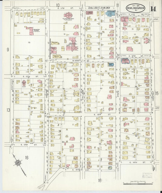 Sanborn Fire Insurance Map from Bowling Green, Warren County, Kentucky (1914), Sheet #0014 - Historic Sanborn Fire Insurance Map Print, vintage old map wall art, antique decor, genealogy gift, Kentucky Kentucky map