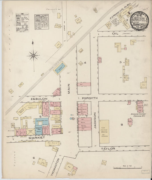 Sanborn Fire Insurance Map from Barnesville, Lamar County, Georgia (1885), Sheet #0001 - Historic Sanborn Fire Insurance Map Print, vintage old map wall art, antique decor, genealogy gift, Georgia Georgia map