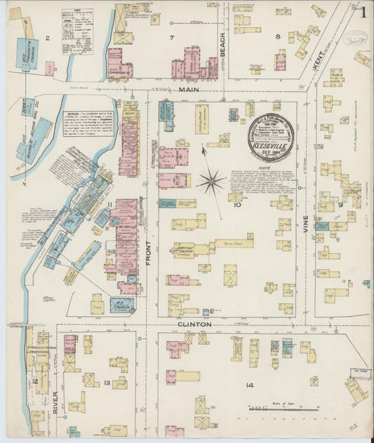 Sanborn Fire Insurance Map from Keeseville, Essex County, New York (1884), Sheet #0001 - Complete Map Set gallery image, historic Sanborn map, vintage wall art, New York New York