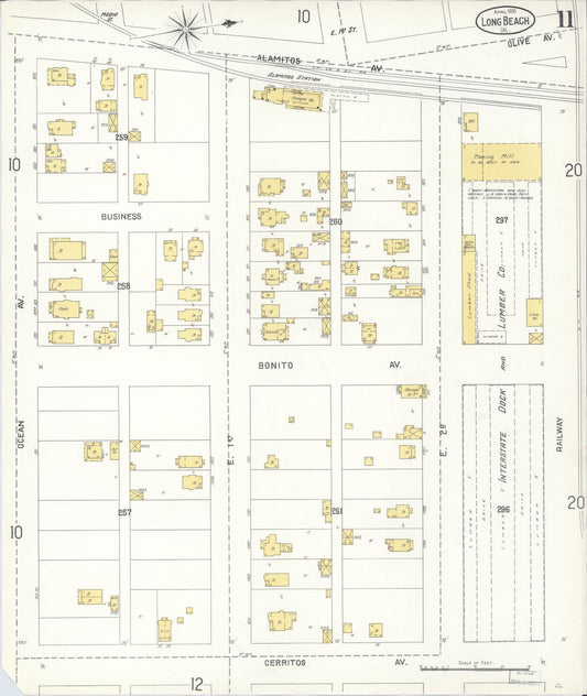 Sanborn Fire Insurance Map from Long Beach, Los Angeles County, California (1905), Sheet #0011 - Historic Sanborn Fire Insurance Map Print, vintage old map wall art, antique decor, genealogy gift, California California map