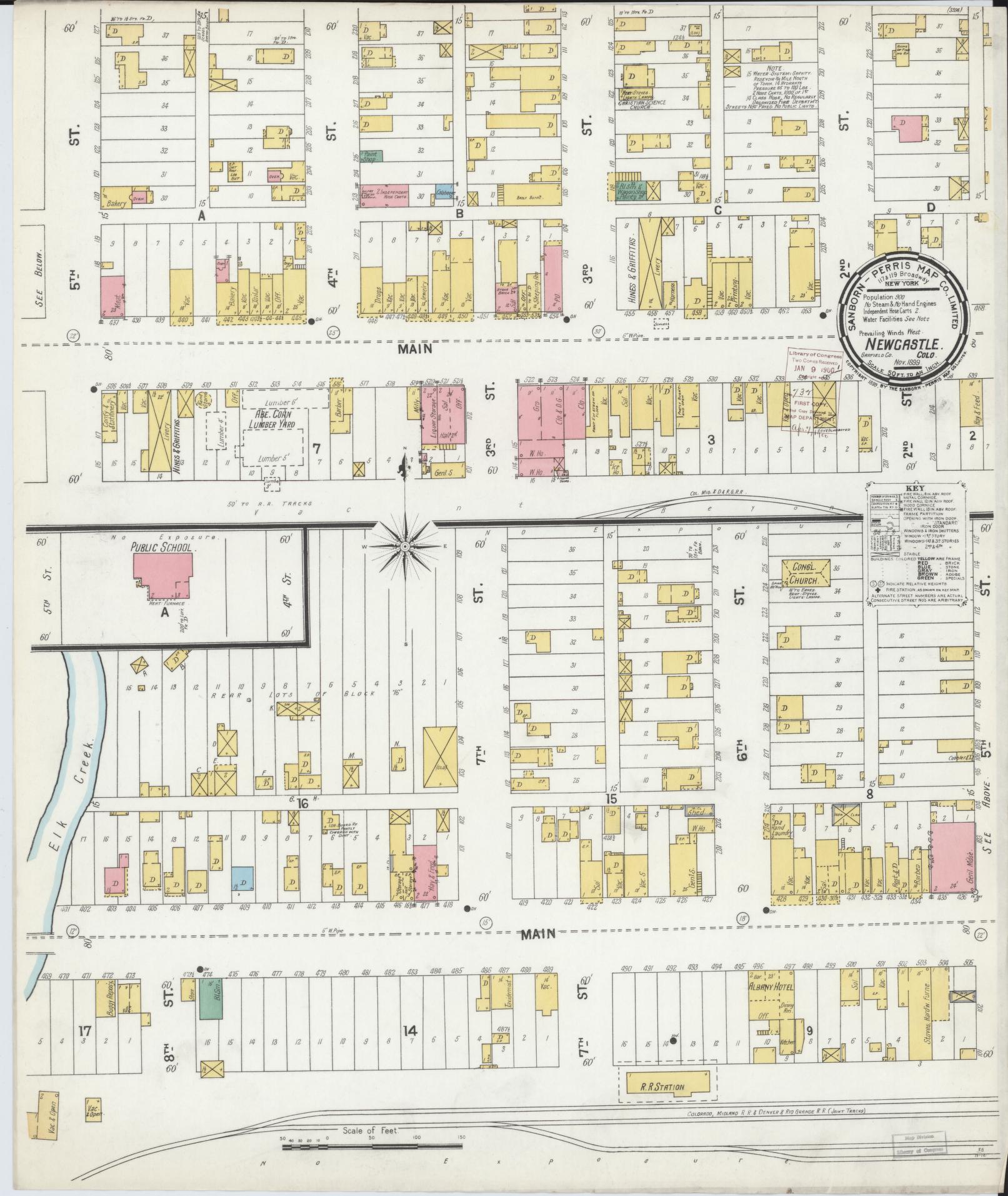 Sanborn Fire Insurance Map from New Castle, Garfield County, Colorado (1899), Sheet #0001 - Historic Sanborn Fire Insurance Map Print, vintage old map wall art, antique decor, genealogy gift, Colorado Colorado map