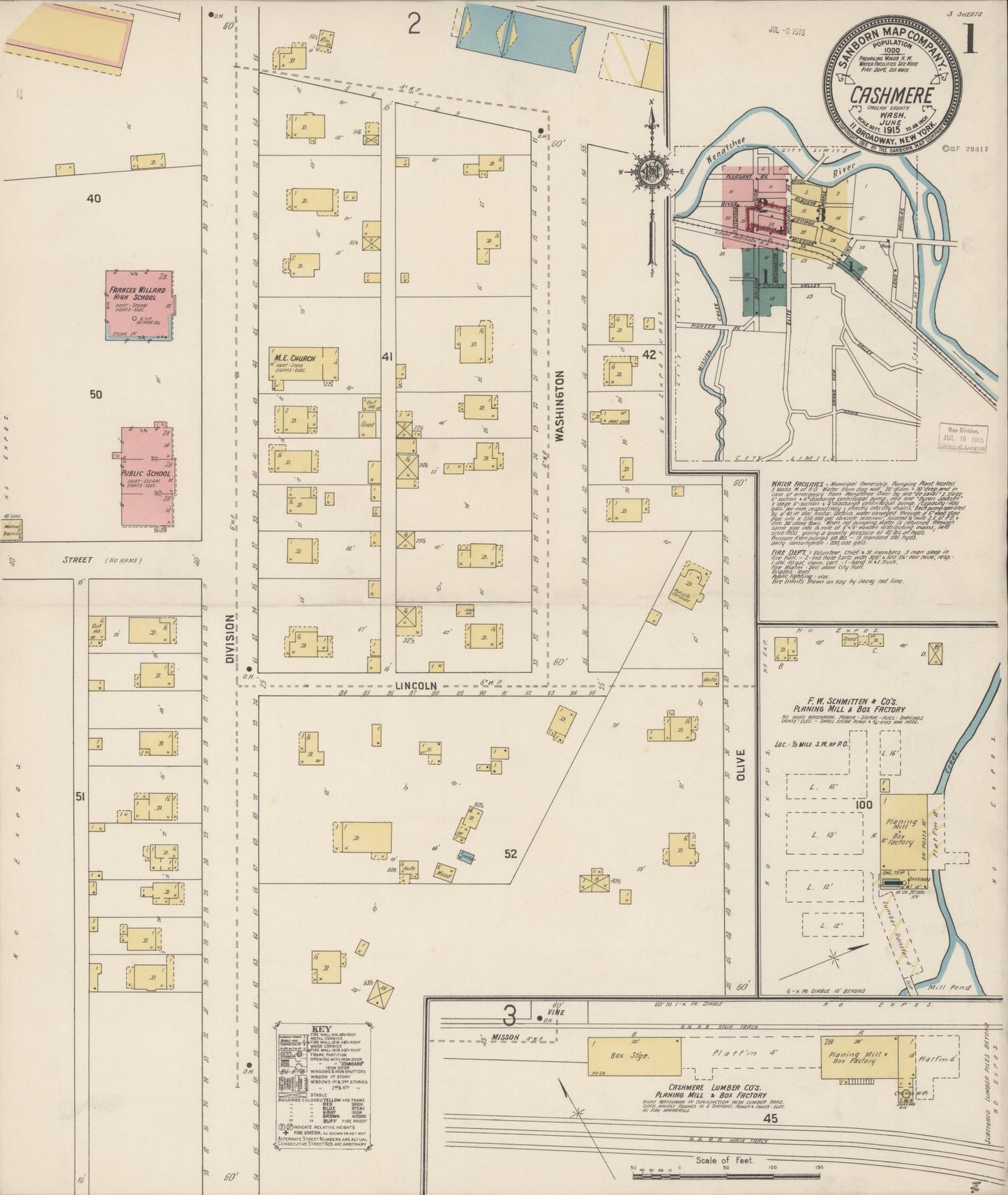 Sanborn Fire Insurance Map from Cashmere, Chelan County, Washington (1915), Sheet #0001 - Complete Map Set gallery image, historic Sanborn map, vintage wall art, Washington Washington
