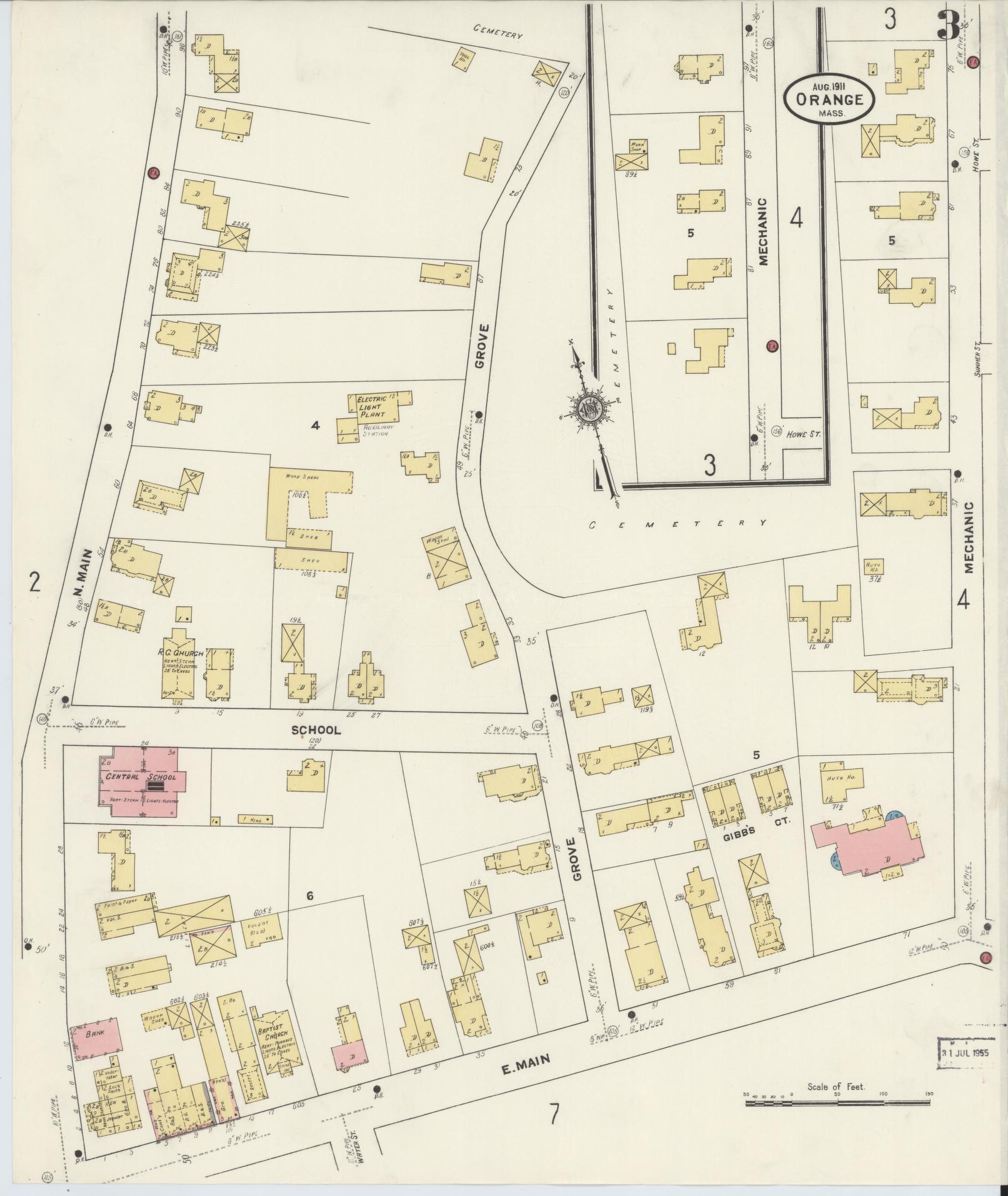 Sanborn Fire Insurance Map from Orange, Franklin County, Massachusetts (1911), Sheet #0003 - Complete Map Set gallery image, historic Sanborn map, vintage wall art, Massachusetts Massachusetts