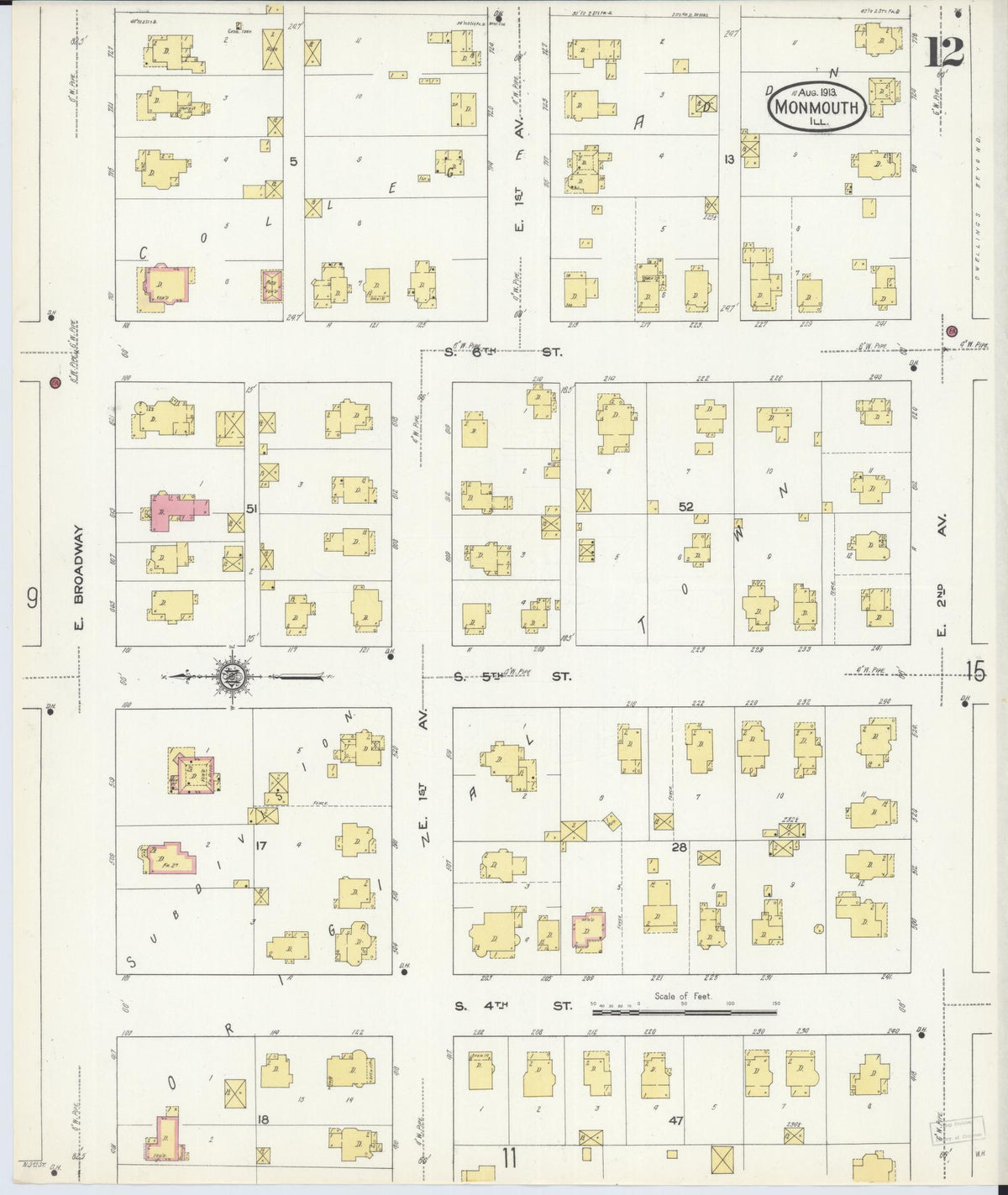 Sanborn Fire Insurance Map from Monmouth, Warren County, Illinois (1913), Sheet #0012 - Historic Sanborn Fire Insurance Map Print, vintage old map wall art, antique decor, genealogy gift, Illinois Illinois map