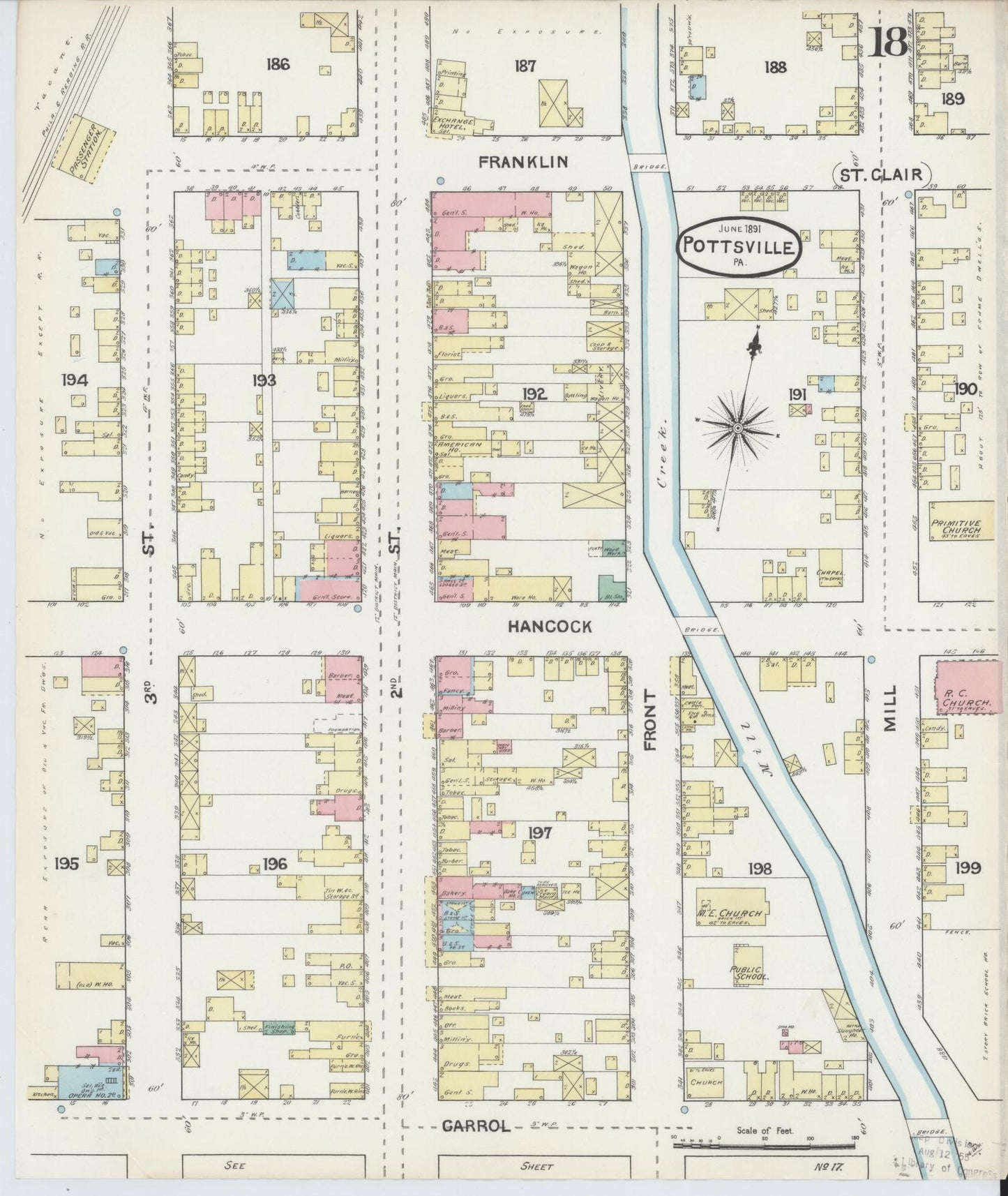 Sanborn Fire Insurance Map from Pottsville, Schuylkill County, Pennsylvania (1891), Sheet #0018 - Complete Map Set gallery image, historic Sanborn map, vintage wall art, Pennsylvania Pennsylvania