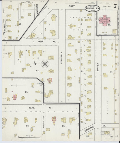 Sanborn Fire Insurance Map from Albert Lea, Freeborn County, Minnesota (1891), Sheet #0007 - Historic Sanborn Fire Insurance Map Print, vintage old map wall art, antique decor, genealogy gift, Minnesota Minnesota map