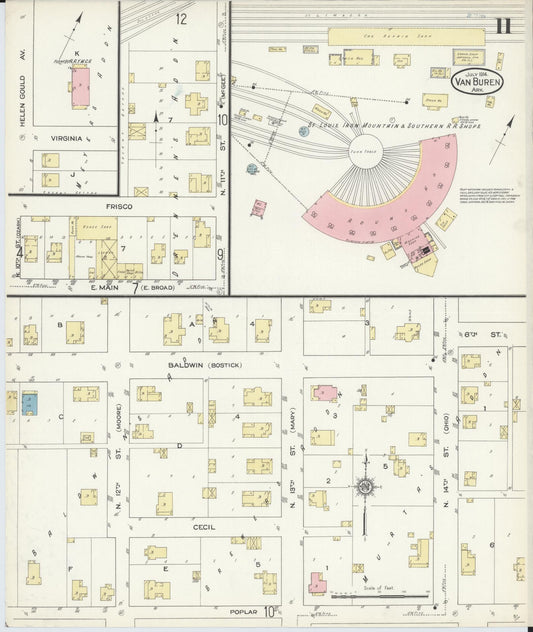 Sanborn Fire Insurance Map from Van Buren, Crawford County, Arkansas (1914), Sheet #0011 - Historic Sanborn Fire Insurance Map Print, vintage old map wall art, antique decor, genealogy gift, Arkansas Arkansas map