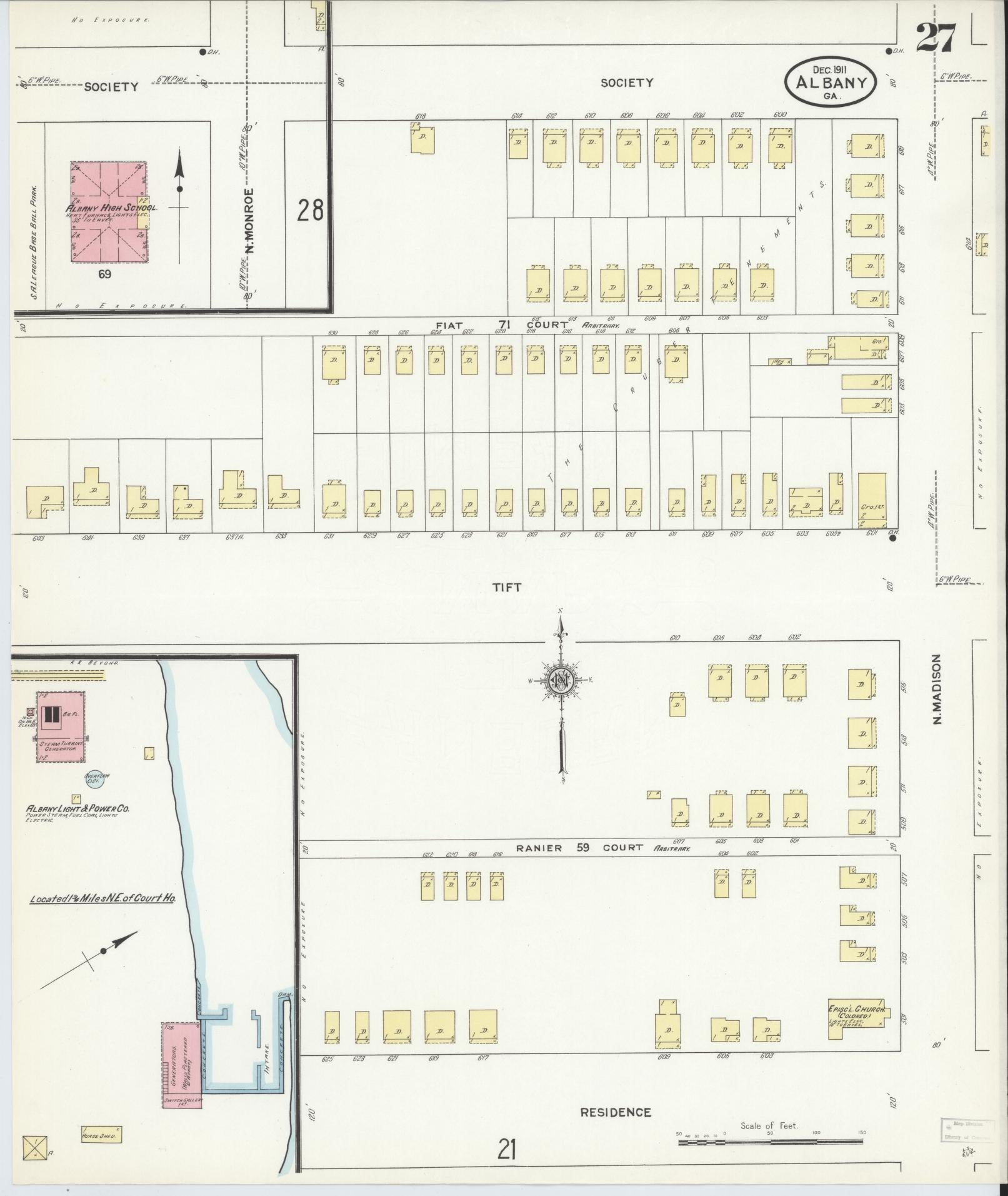 Sanborn Fire Insurance Map from Albany, Dougherty County, Georgia (1911), Sheet #0027 - Historic Sanborn Fire Insurance Map Print, vintage old map wall art, antique decor, genealogy gift, Georgia Georgia map
