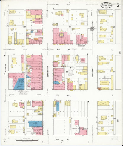 Sanborn Fire Insurance Map from Oswego, Labette County, Kansas (1918), Sheet #0005 - Complete Map Set gallery image, historic Sanborn map, vintage wall art, Kansas Kansas