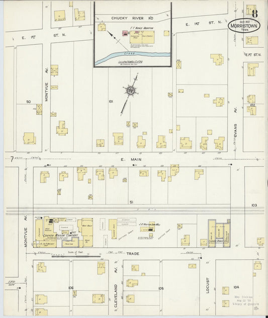 Sanborn Fire Insurance Map from Morristown, Hamblen County, Tennessee (1913), Sheet #0008 - Historic Sanborn Fire Insurance Map Print, vintage old map wall art, antique decor, genealogy gift, Tennessee Tennessee map