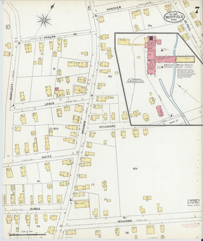 Sanborn Fire Insurance Map from Westfield, Hampden County, Massachusetts (1905), Sheet #0007 - Historic Sanborn Fire Insurance Map Print, vintage old map wall art, antique decor, genealogy gift, Massachusetts Massachusetts map