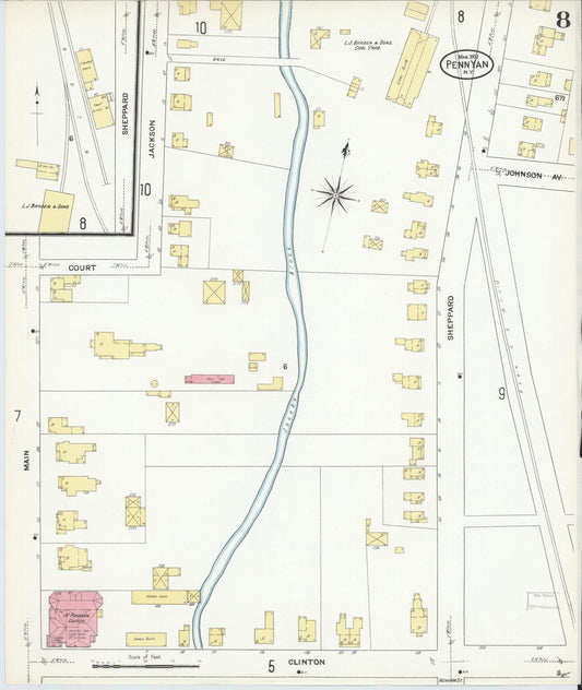 Sanborn Fire Insurance Map from Penn Yan, Yates County, New York (1909), Sheet #0008 - Historic Sanborn Fire Insurance Map Print, vintage old map wall art, antique decor, genealogy gift, New York New York map