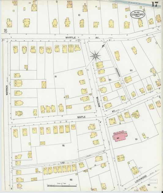 Sanborn Fire Insurance Map from Stamford, Fairfield County, Connecticut (1901), Sheet #0017 - Historic Sanborn Fire Insurance Map Print, vintage old map wall art, antique decor, genealogy gift, Connecticut Connecticut map