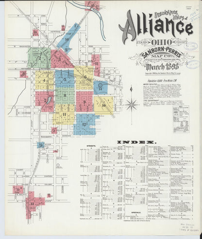 Sanborn Fire Insurance Map from Alliance, Stark County, Ohio (1898), Sheet #0001 - Historic Sanborn Fire Insurance Map Print, vintage old map wall art, antique decor, genealogy gift, Ohio Ohio map