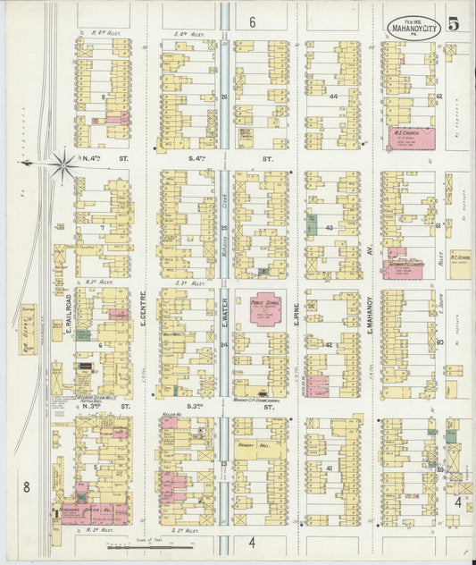 Sanborn Fire Insurance Map from Mahanoy City, Schuylkill County, Pennsylvania (1902), Sheet #0005 - Historic Sanborn Fire Insurance Map Print, vintage old map wall art, antique decor, genealogy gift, Pennsylvania Pennsylvania map