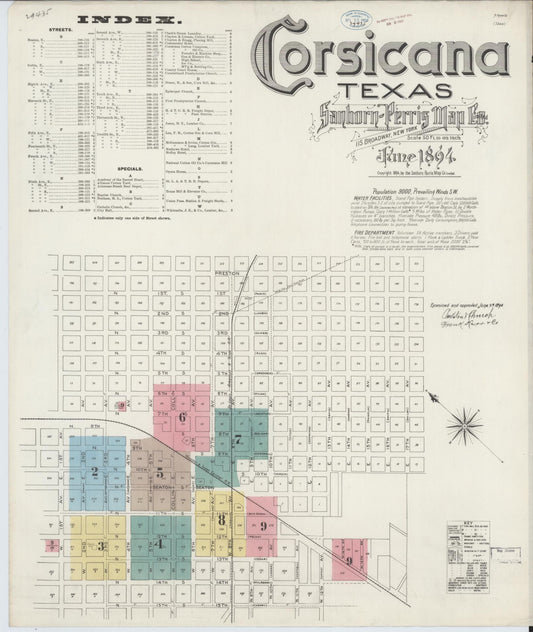 Sanborn Fire Insurance Map from Corsicana, Navarro County, Texas (1894), Sheet #0001 - Complete Map Set gallery image, historic Sanborn map, vintage wall art, Texas Texas