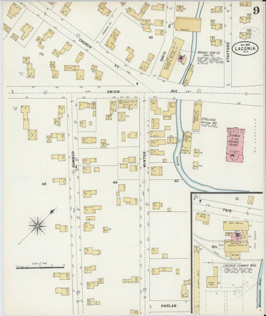 Sanborn Fire Insurance Map from Laconia, Belknap County, New Hampshire (1897), Sheet #0009 - Historic Sanborn Fire Insurance Map Print, vintage old map wall art, antique decor, genealogy gift, New Hampshire New Hampshire map