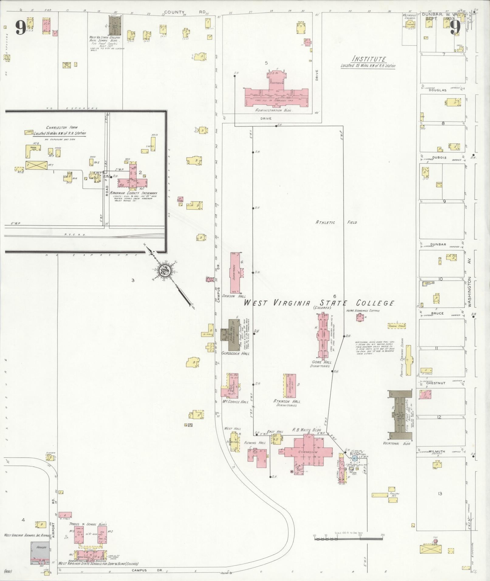 Sanborn Fire Insurance Map from Dunbar, Kanawha County, West Virginia (1933), Sheet #0009 - Complete Map Set gallery image, historic Sanborn map, vintage wall art, West Virginia West Virginia