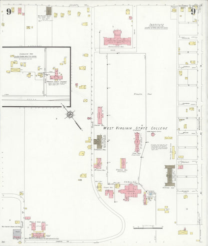 Sanborn Fire Insurance Map from Dunbar, Kanawha County, West Virginia (1933), Sheet #0009 - Complete Map Set gallery image, historic Sanborn map, vintage wall art, West Virginia West Virginia