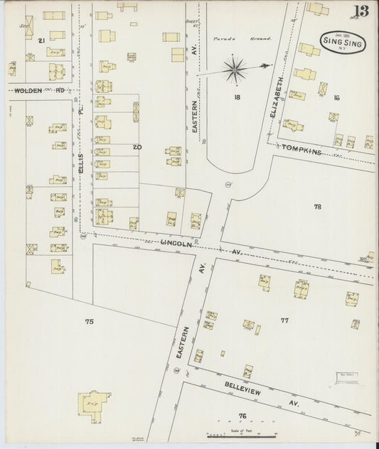 Sanborn Fire Insurance Map from Sing Sing, Westchester County, New York (1891), Sheet #0013 - Historic Sanborn Fire Insurance Map Print, vintage old map wall art, antique decor, genealogy gift, New York New York map