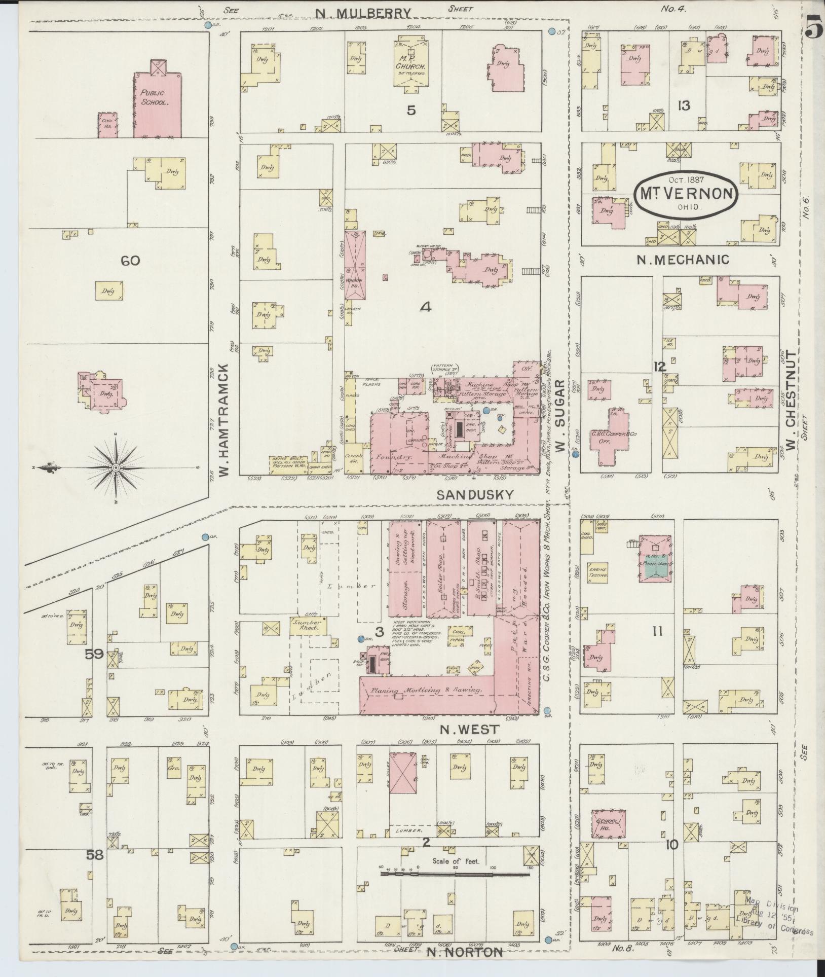 Sanborn Fire Insurance Map from Mount Vernon, Knox County, Ohio (1887), Sheet #0005 - Historic Sanborn Fire Insurance Map Print, vintage old map wall art, antique decor, genealogy gift, Ohio Ohio map