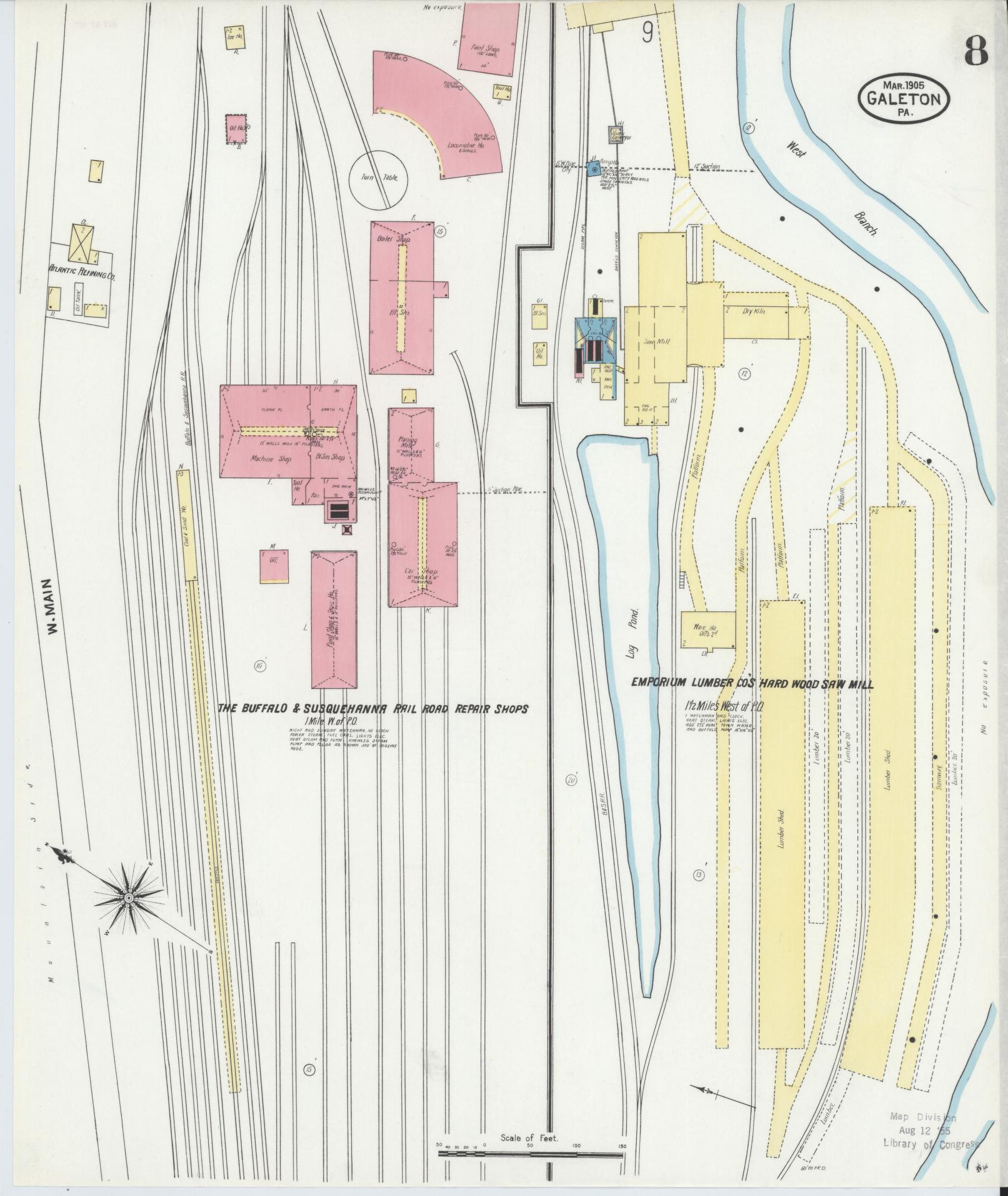 Sanborn Fire Insurance Map from Galeton, Potter County, Pennsylvania (1905), Sheet #0008 - Historic Sanborn Fire Insurance Map Print, vintage old map wall art, antique decor, genealogy gift, Pennsylvania Pennsylvania map