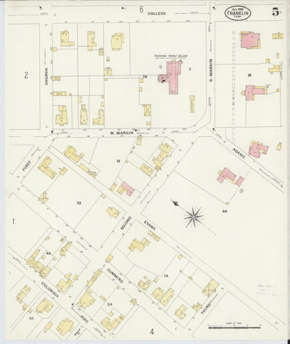 Sanborn Fire Insurance Map from Franklin, Williamson County, Tennessee (1908), Sheet #0005 - Complete Map Set gallery image, historic Sanborn map, vintage wall art, Tennessee Tennessee
