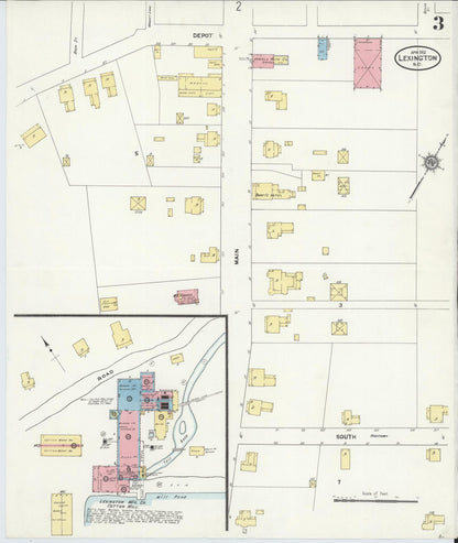 Sanborn Fire Insurance Map from Lexington, Lexington County, South Carolina (1912), Sheet #0003 - Complete Map Set gallery image, historic Sanborn map, vintage wall art, South Carolina South Carolina