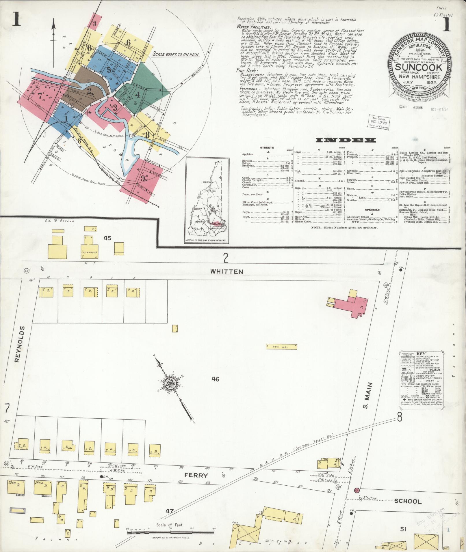 Sanborn Fire Insurance Map from Suncook, Merrimack County, New Hampshire. (1923) – Historic Sanborn Fire Insurance Map Print