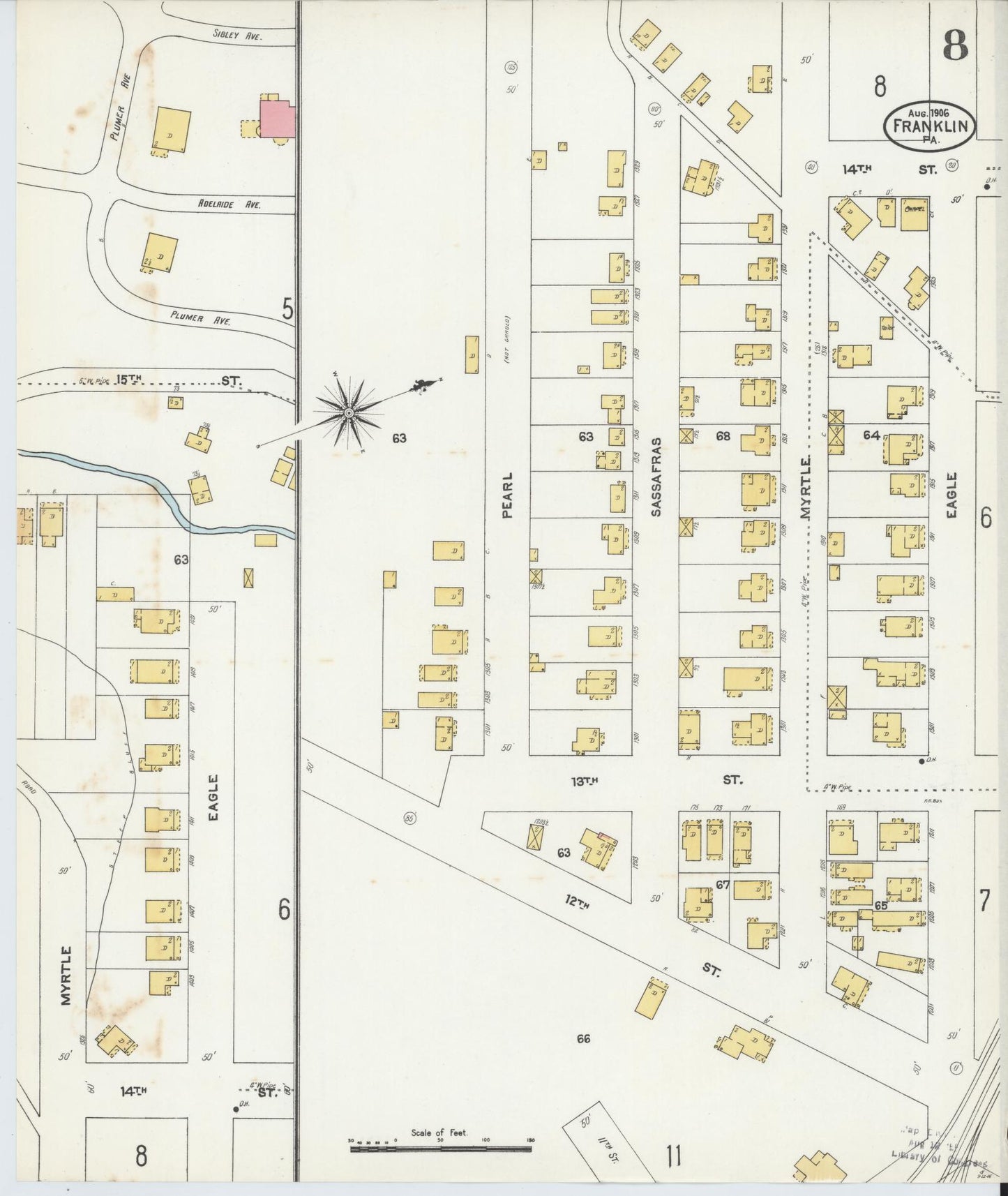 Sanborn Fire Insurance Map from Franklin, Venango County, Pennsylvania (1906), Sheet #0008 - Historic Sanborn Fire Insurance Map Print, vintage old map wall art, antique decor, genealogy gift, Pennsylvania Pennsylvania map
