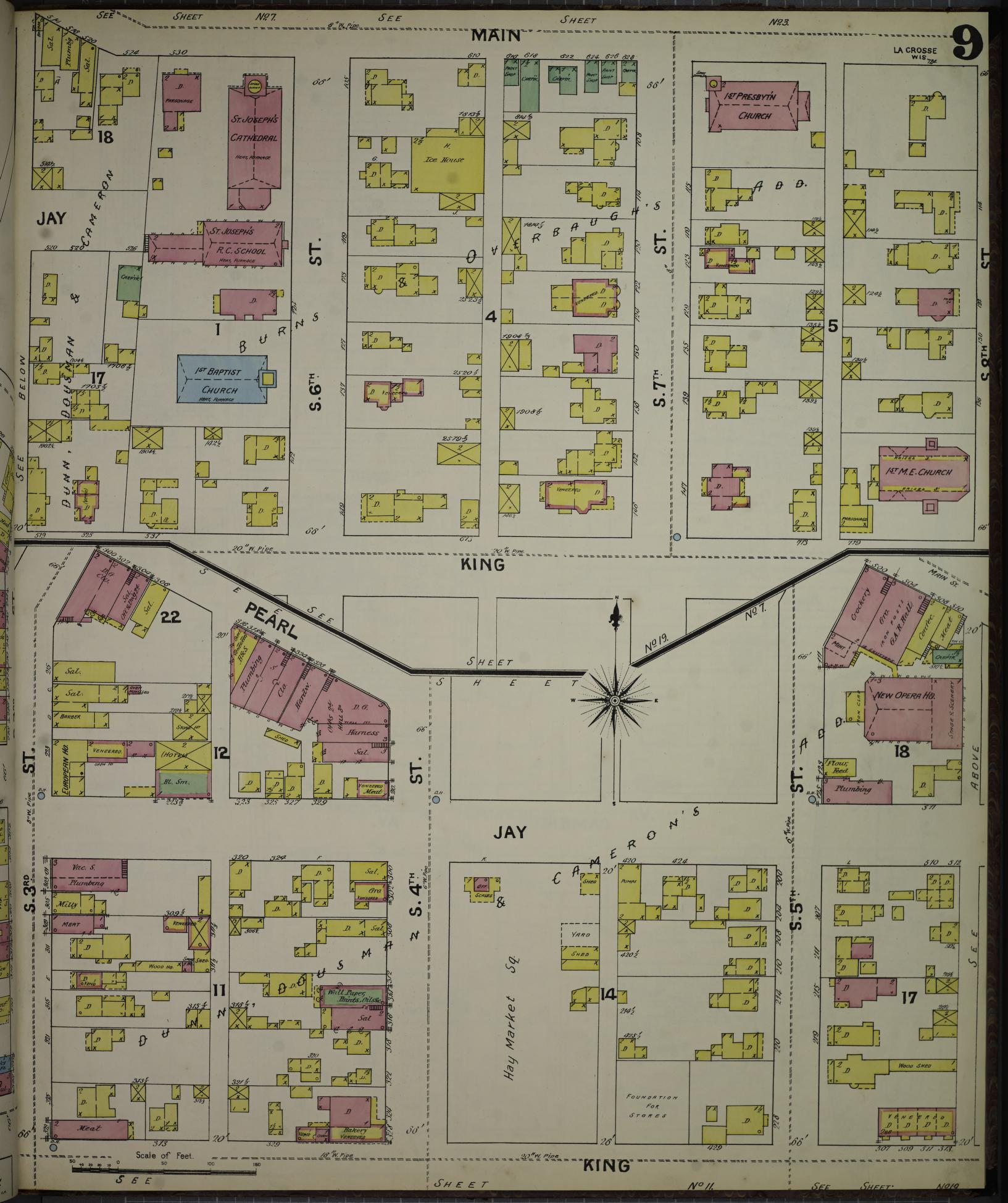 Sanborn Fire Insurance Map from La Crosse, La Crosse County, Wisconsin (1891), Sheet #0009 - Historic Sanborn Fire Insurance Map Print, vintage old map wall art, antique decor, genealogy gift, Wisconsin Wisconsin map