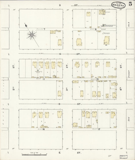 Sanborn Fire Insurance Map from Madera, Madera County, California (1891), Sheet #0005 - Historic Sanborn Fire Insurance Map Print, vintage old map wall art, antique decor, genealogy gift, California California map