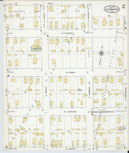 Sanborn Fire Insurance Map from Iron Mountain, Dickinson County, Michigan (1911), Sheet #0002 - Historic Sanborn Fire Insurance Map Print, vintage old map wall art, antique decor, genealogy gift, Michigan Michigan map