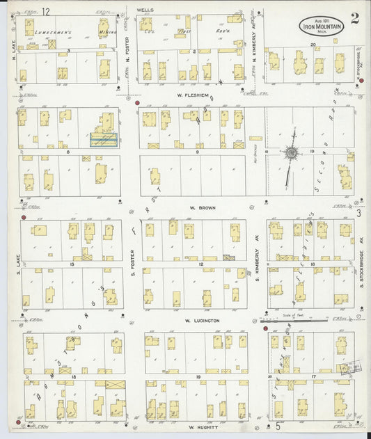 Sanborn Fire Insurance Map from Iron Mountain, Dickinson County, Michigan (1911), Sheet #0002 - Historic Sanborn Fire Insurance Map Print, vintage old map wall art, antique decor, genealogy gift, Michigan Michigan map