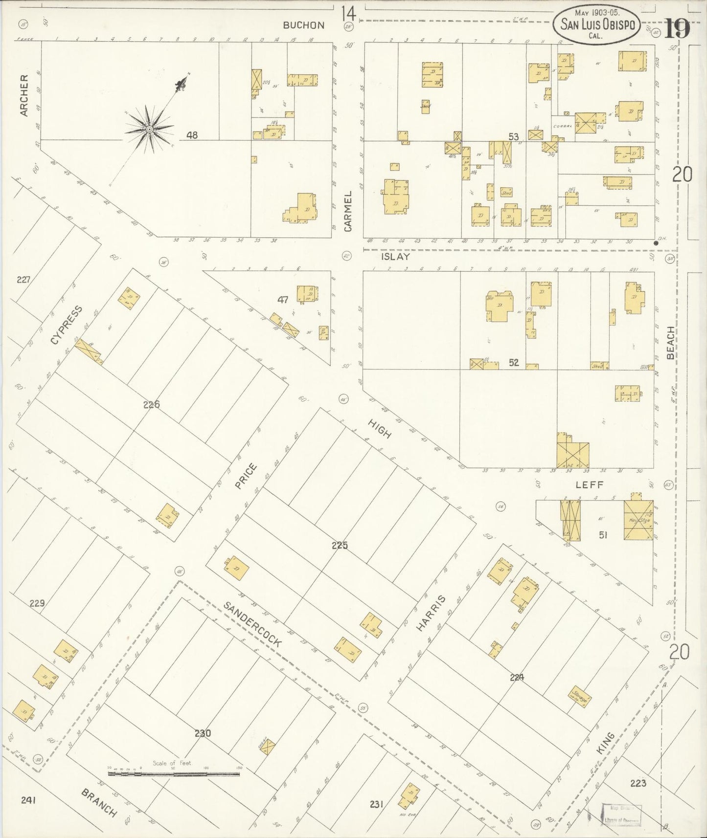 Sanborn Fire Insurance Map from San Luis Obispo, San Luis Obispo County, California (1905), Sheet #0019 - Complete Map Set gallery image, historic Sanborn map, vintage wall art, California California