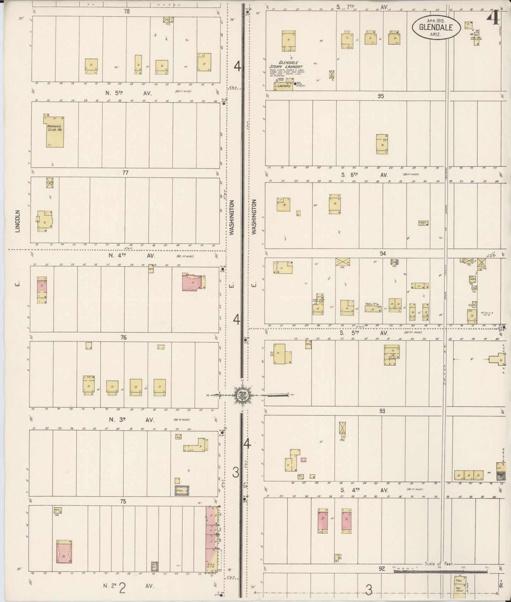 Sanborn Fire Insurance Map from Glendale, Maricopa County, Arizona (1915), Sheet #0004 - Complete Map Set gallery image, historic Sanborn map, vintage wall art, Arizona Arizona