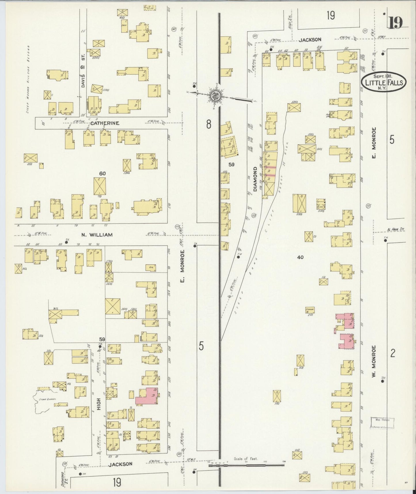 Sanborn Fire Insurance Map from Little Falls, Herkimer County, New York (1911), Sheet #0019 - Historic Sanborn Fire Insurance Map Print, vintage old map wall art, antique decor, genealogy gift, New York New York map