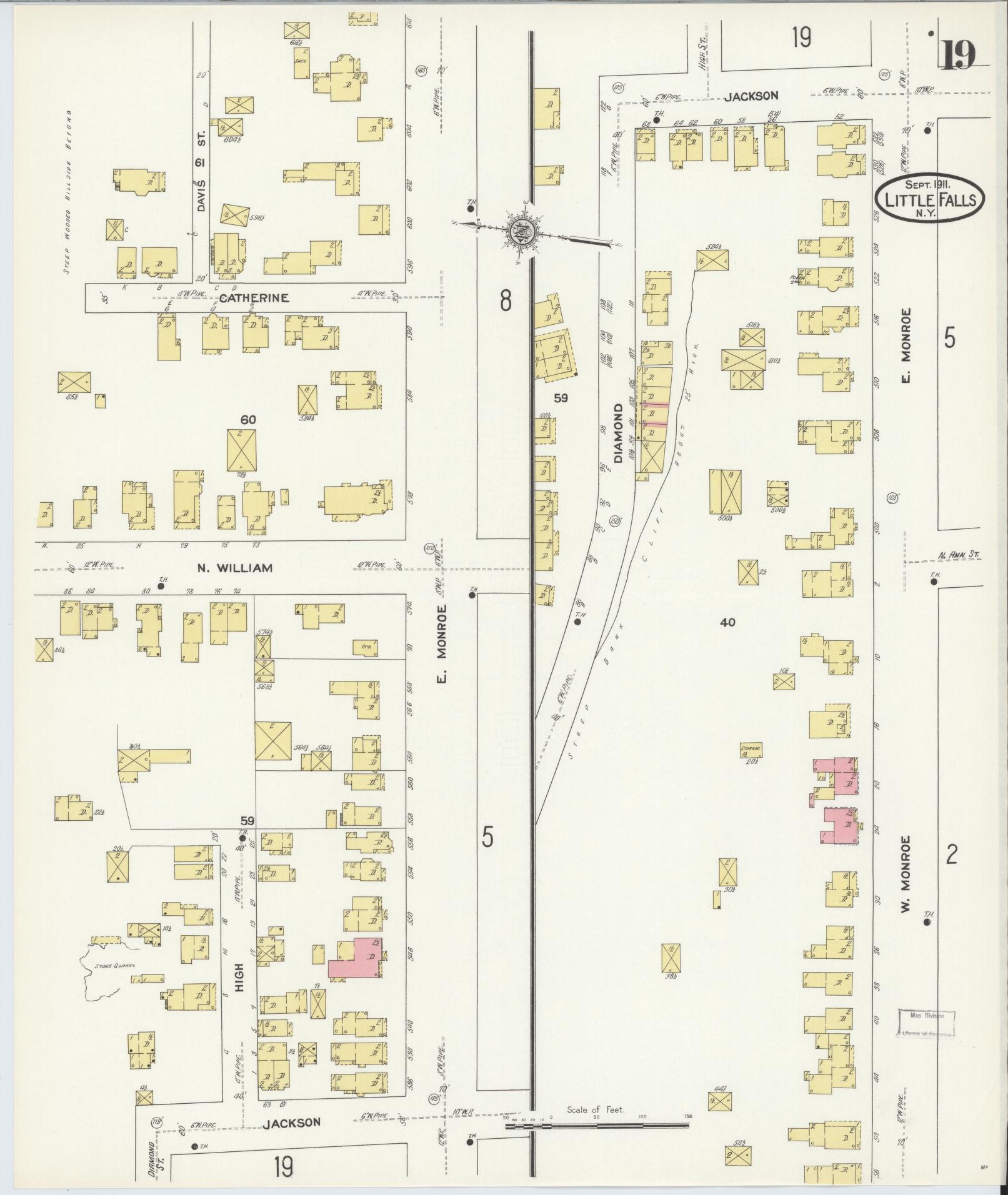 Sanborn Fire Insurance Map from Little Falls, Herkimer County, New York (1911), Sheet #0019 - Historic Sanborn Fire Insurance Map Print, vintage old map wall art, antique decor, genealogy gift, New York New York map