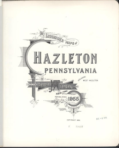 Sanborn Fire Insurance Map from Hazleton, Luzerne County, Pennsylvania (1955), Sheet #0001 - Historic Sanborn Fire Insurance Map Print, vintage old map wall art, antique decor, genealogy gift, Pennsylvania Pennsylvania map