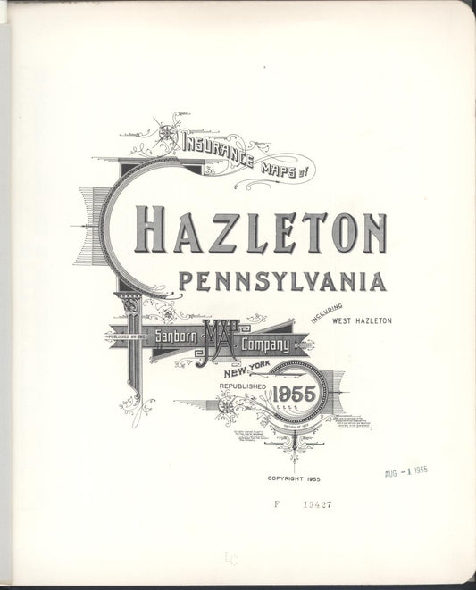 Sanborn Fire Insurance Map from Hazleton, Luzerne County, Pennsylvania (1955), Sheet #0001 - Historic Sanborn Fire Insurance Map Print, vintage old map wall art, antique decor, genealogy gift, Pennsylvania Pennsylvania map