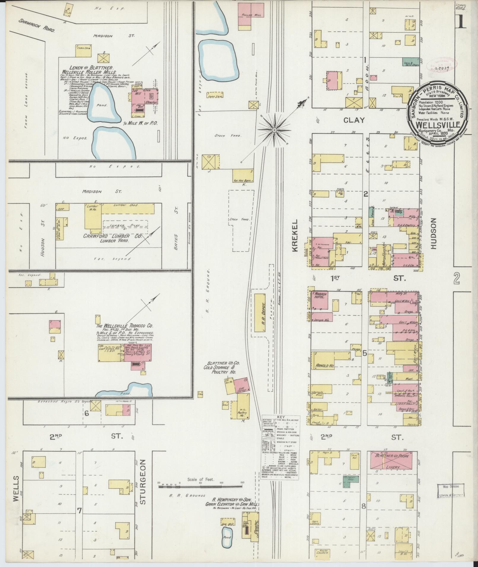 Sanborn Fire Insurance Map from Wellsville, Montgomery County, Missouri. (1893) – Historic Sanborn Fire Insurance Map Print