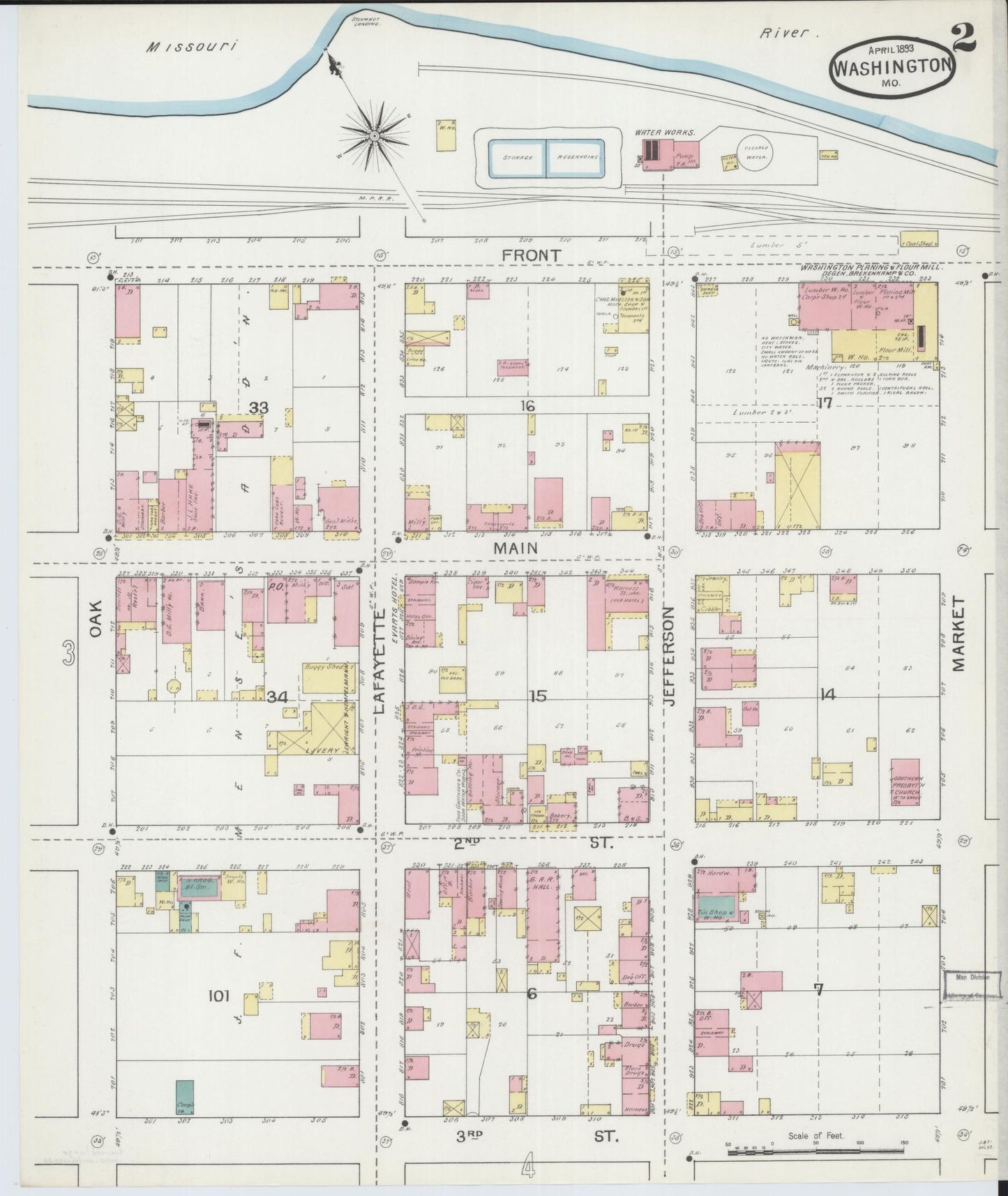 Sanborn Fire Insurance Map from Washington, Franklin County, Missouri (1893), Sheet #0002 - Historic Sanborn Fire Insurance Map Print, vintage old map wall art, antique decor, genealogy gift, Washington Washington map