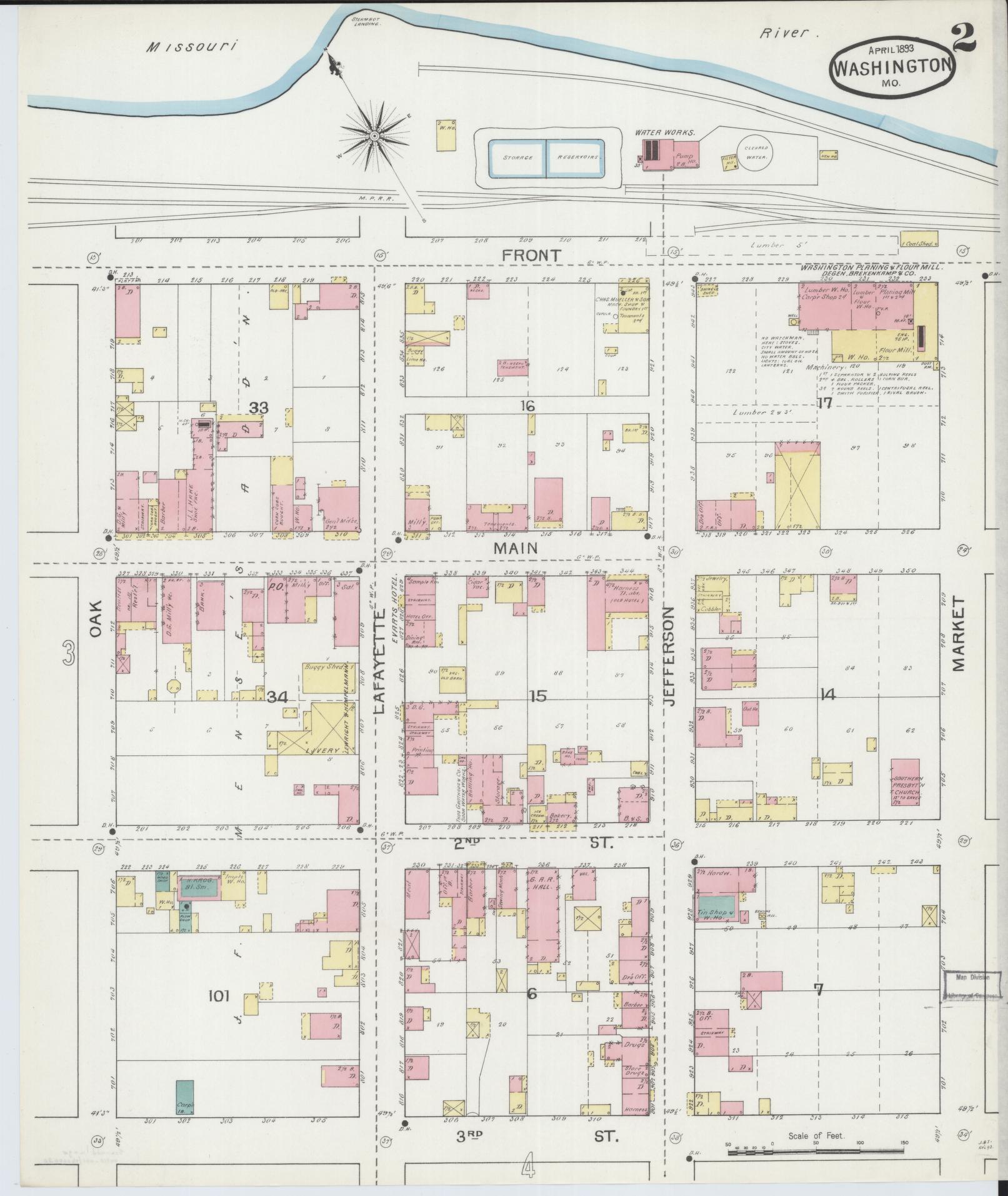 Sanborn Fire Insurance Map from Washington, Franklin County, Missouri (1893), Sheet #0002 - Historic Sanborn Fire Insurance Map Print, vintage old map wall art, antique decor, genealogy gift, Washington Washington map