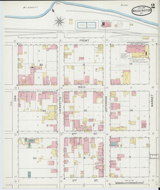 Sanborn Fire Insurance Map from Washington, Franklin County, Missouri (1893), Sheet #0002 - Historic Sanborn Fire Insurance Map Print, vintage old map wall art, antique decor, genealogy gift, Washington Washington map